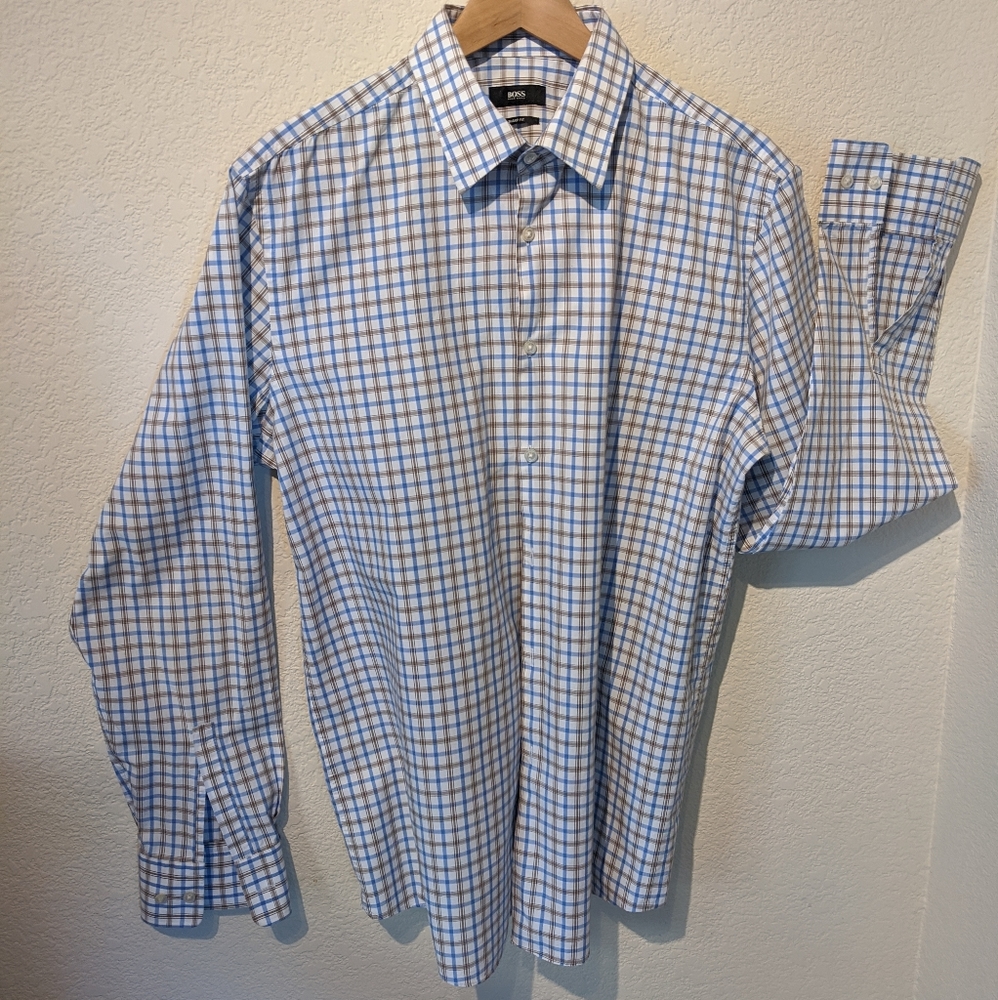 Hugo Boss/ Sharp Fit Men's/17.5-36/37 blue/brown